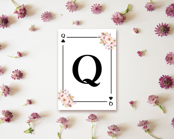 Boho Floral Bouquet Initial Flower Letter Q Clover Monogram Note Cards