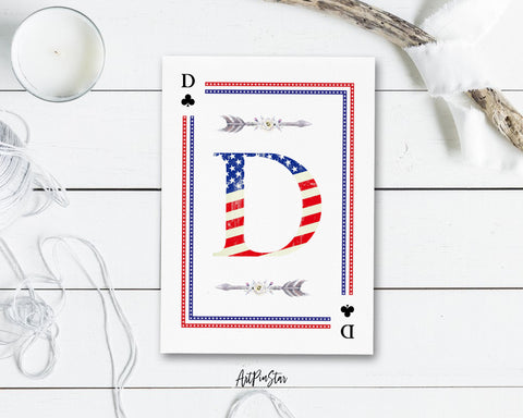 American Flag Letter D Clover Monogram Note Cards