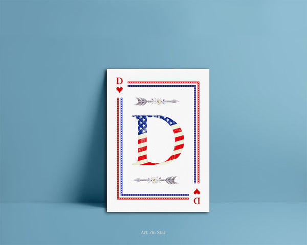 American Flag Letter D Heart Monogram Note Cards