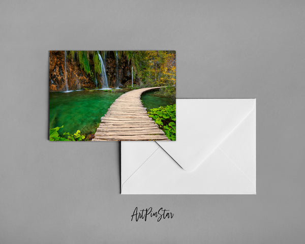 Wooden Path in the Plitvice Lakes National Park Croatia, Europe Landscape Custom Greeting Cards