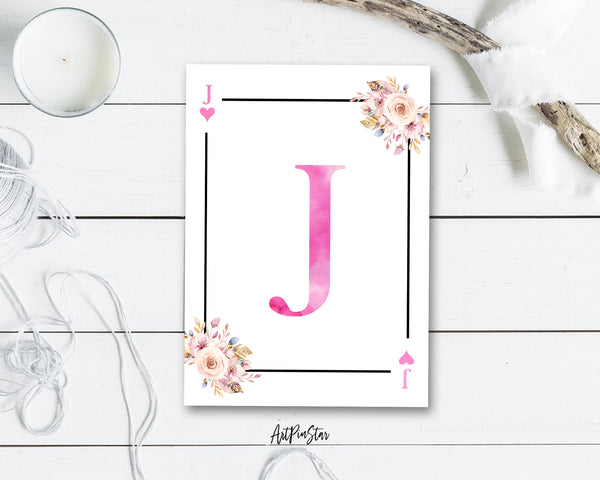 Boho Floral Bouquet Initial Flower Letter J Heart Monogram Note Cards