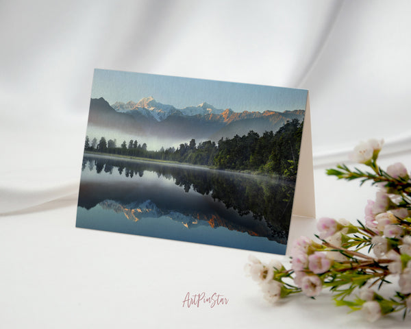 Reflection of Lake Matheson, New Zealand Landscape Custom Greeting Cards