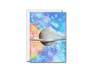 Saturn Planet Watercolor Galaxy Space Customizable Greeting Card