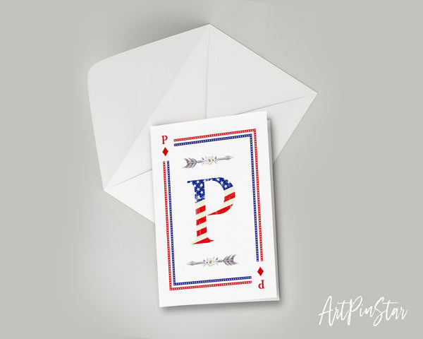 American Flag Letter P Diamond Monogram Note Cards