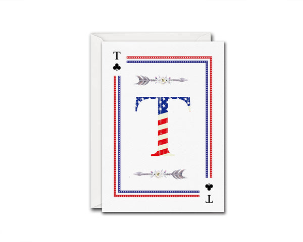 American Flag Letter T Clover Monogram Note Cards