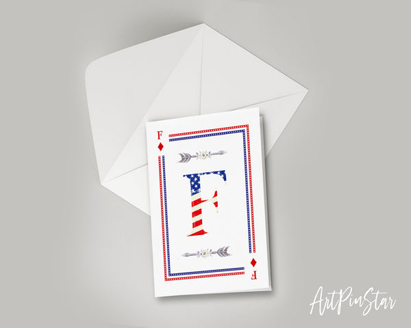 American Flag Letter F Diamond Monogram Note Cards