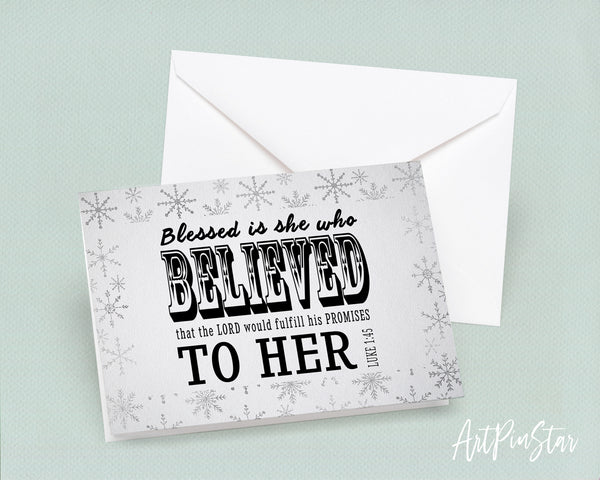 Blessed is she who believed that the Lord Bible Verse Customized Greeting Card