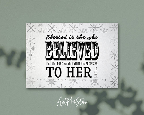 Blessed is she who believed that the Lord Bible Verse Customized Greeting Card