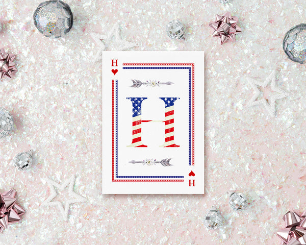 American Flag Letter H Heart Monogram Note Cards