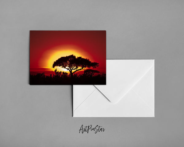 Tree Silhouettes in Africa with Sunrise Landscape Custom Greeting Cards