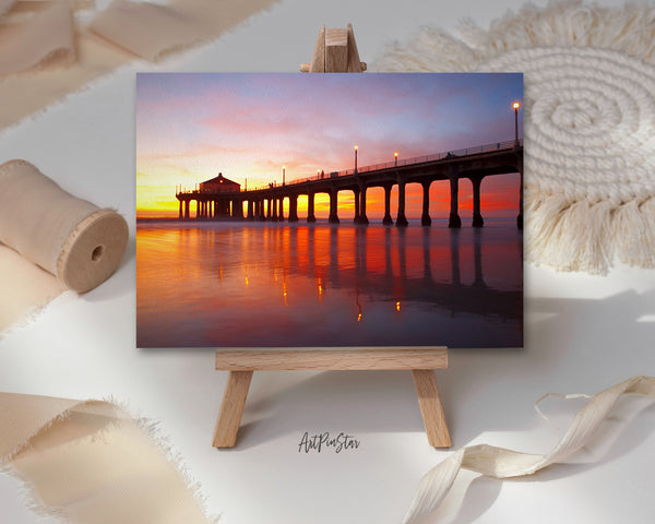 Manhattan Beach Pier Sunset, Los Angeles, California Landscape Custom Greeting Cards