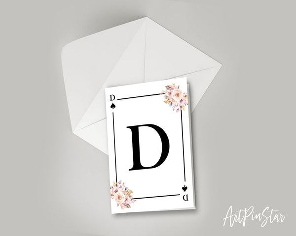 Boho Floral Bouquet Initial Flower Letter D Spade Monogram Note Cards