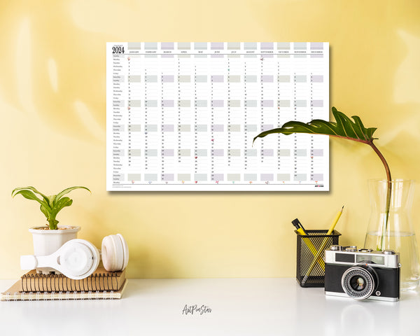 2024 Yearly Pastel Customizable Year Planner at a Glance Wall Calendar