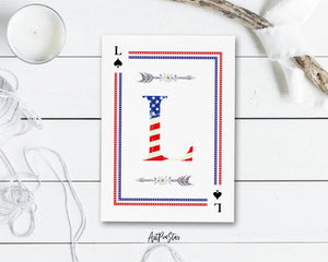 American Flag Letter L Spade Monogram Note Cards