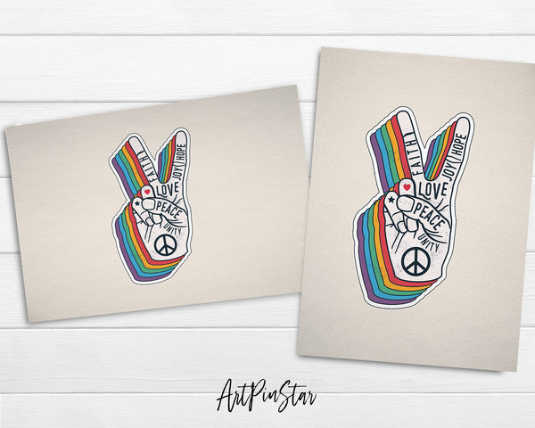 Peace Hand Gesture Sign Love, LGBTQIA Greeting Cards Pride Month with Rainbow