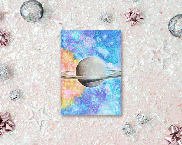 Saturn Planet Watercolor Galaxy Space Customizable Greeting Card
