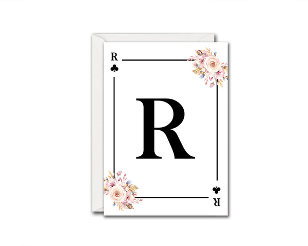 Boho Floral Bouquet Initial Flower Letter R Clover Monogram Note Cards