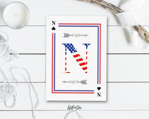 American Flag Letter N Clover Monogram Note Cards