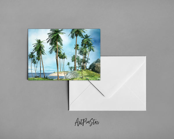 Palms Tree Shore Tropical Island, California Landscape Custom Greeting Cards