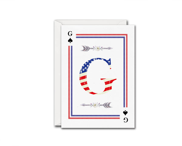 American Flag Letter G Spade Monogram Note Cards