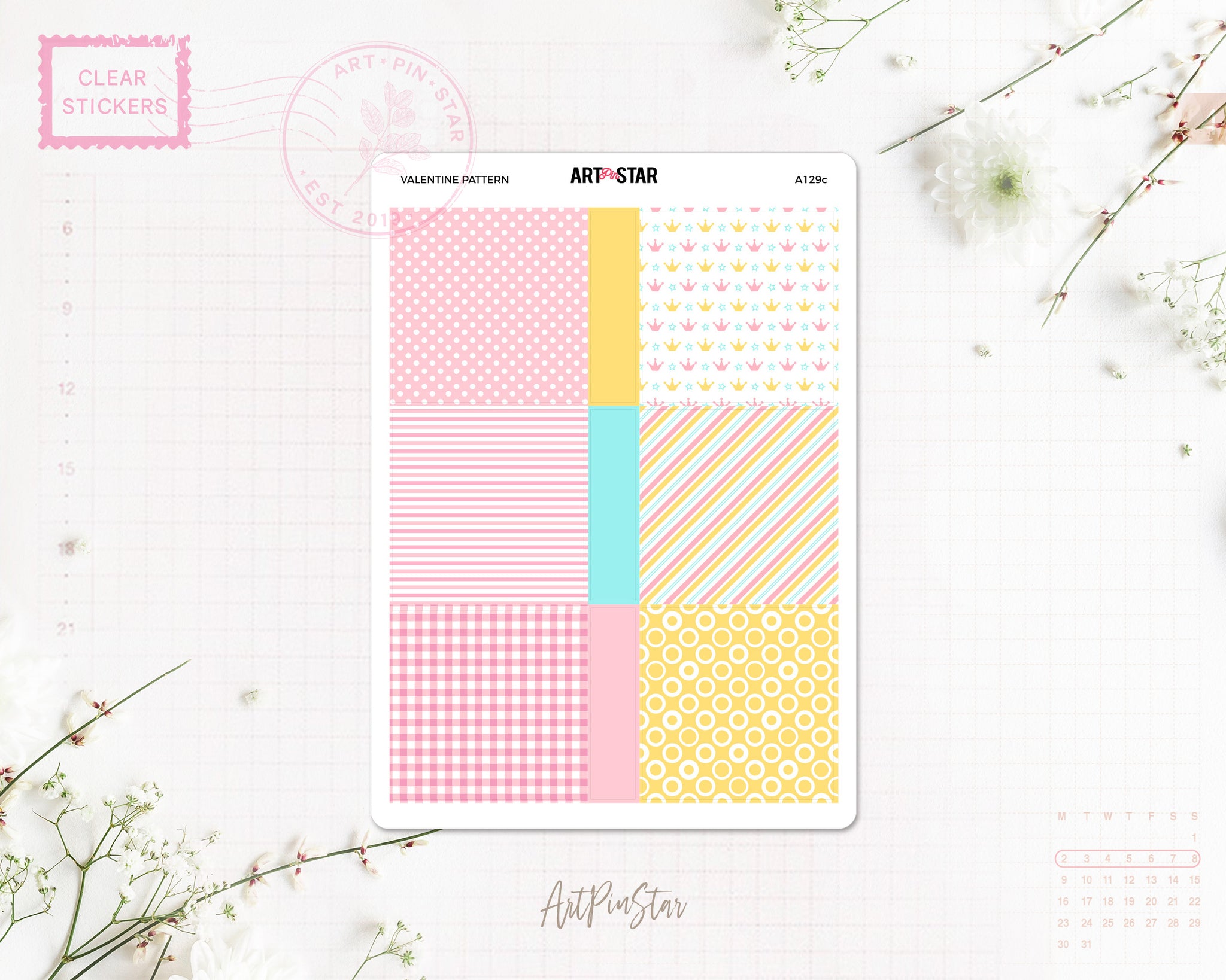Valentine Pattern Mini Fullbox Planner Sticker, A5