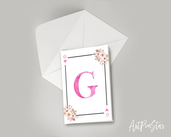 Boho Floral Bouquet Initial Flower Letter G Heart Monogram Note Cards