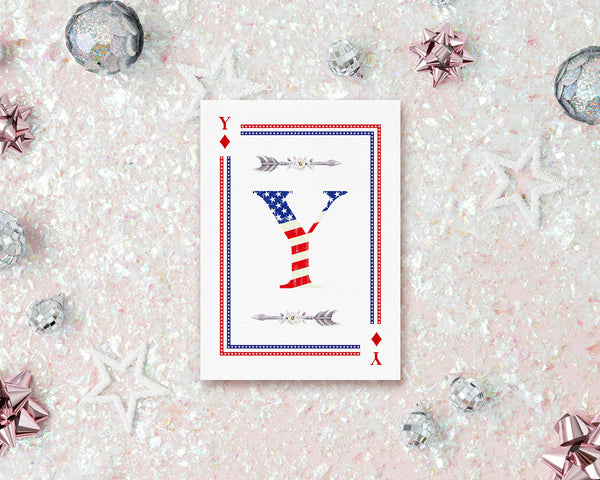 American Flag Letter Y Diamond Monogram Note Cards