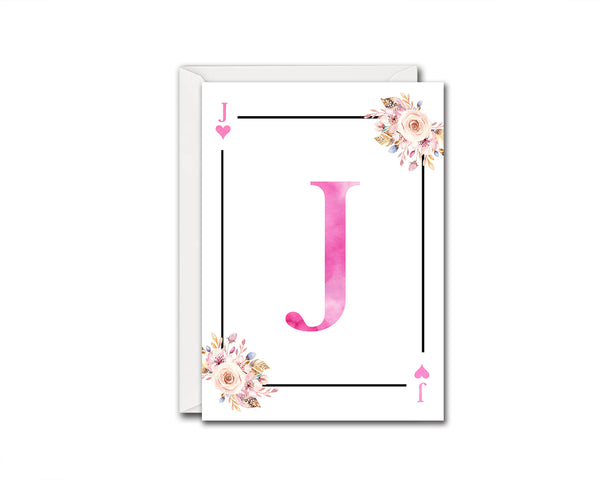 Boho Floral Bouquet Initial Flower Letter J Heart Monogram Note Cards
