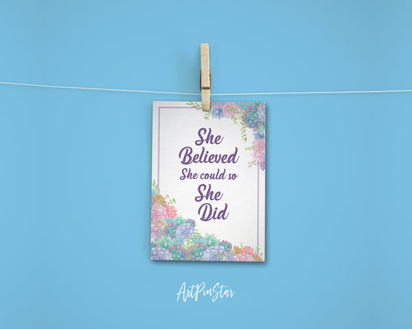 She believed she could so she did RS Grey Inspirational Quote Customized Greeting Cards