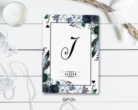 Watercolor Floral Flower Bouquet Initial Letter J Clover Monogram Note Cards