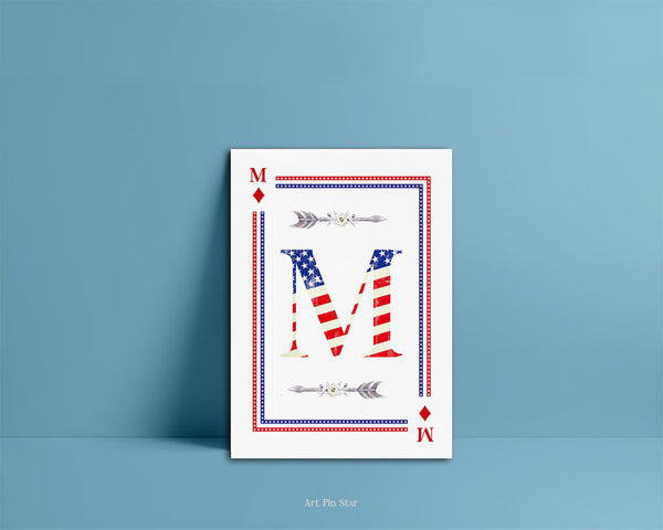 American Flag Letter M Diamond Monogram Note Cards