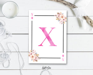 Boho Floral Bouquet Initial Flower Letter X Diamond Monogram Note Cards