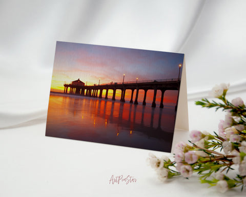 Manhattan Beach Pier Sunset, Los Angeles, California Landscape Custom Greeting Cards