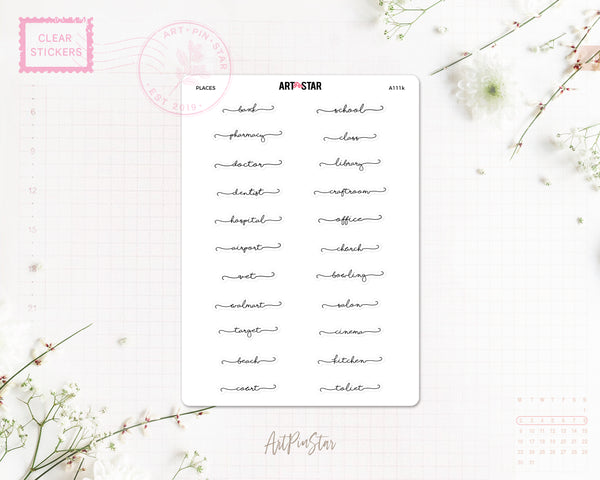 Lettering Functional Planner Planner Sticker, Places