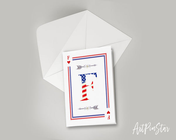 American Flag Letter F Heart Monogram Note Cards