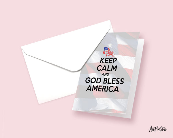 Keep calm and God bless America Motivational Quote Customized Greeting Cards