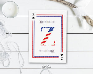 American Flag Letter Z Clover Monogram Note Cards