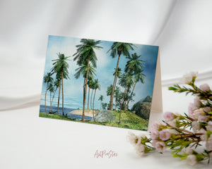 Palms Tree Shore Tropical Island, California Landscape Custom Greeting Cards