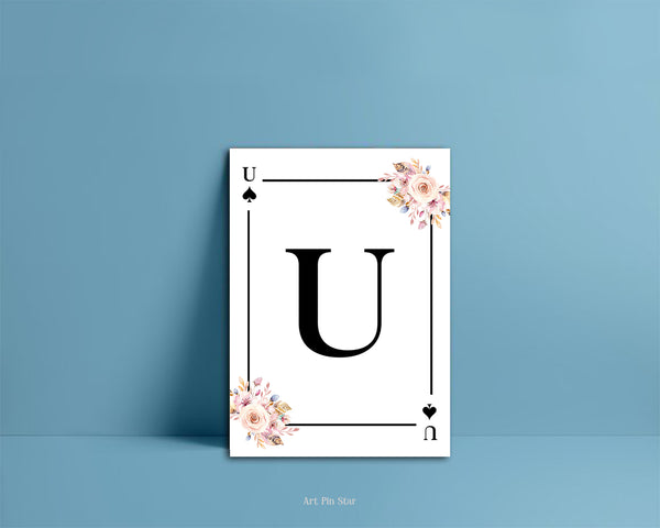 Boho Floral Bouquet Initial Flower Letter U Spade Monogram Note Cards