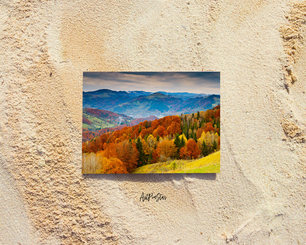 Autumn Forest Mountain Landscape Pattern Greeting Cards