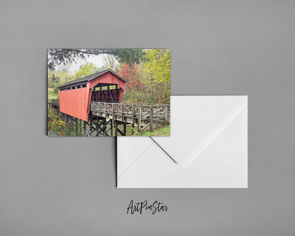 Historic Shaeffer Campbell Covered Bridge, St Clairsville, Ohio Landscape Custom Greeting Cards