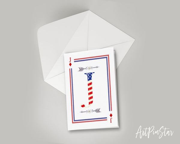 American Flag Letter J Diamond Monogram Note Cards