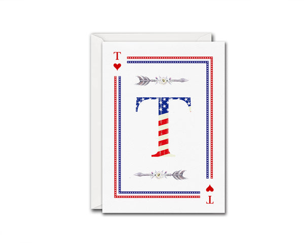 American Flag Letter T Heart Monogram Note Cards