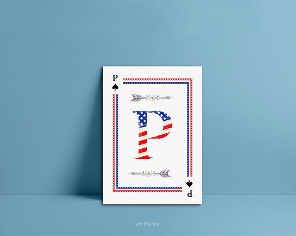 American Flag Letter P Spade Monogram Note Cards