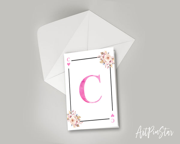 Boho Floral Bouquet Initial Flower Letter C Heart Monogram Note Cards