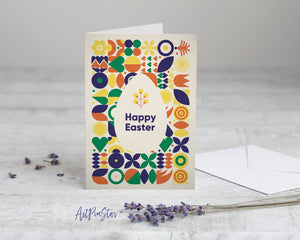 Modern Geometric Abstract Easter Eggs Rabbit Yellow Customized Greeting Card