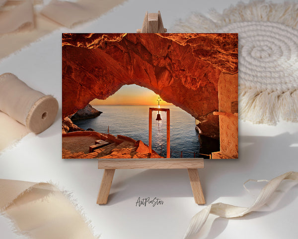 Syros Island Sunset at the cave of the Agios Stefanos, Greece Landscape Custom Greeting Cards