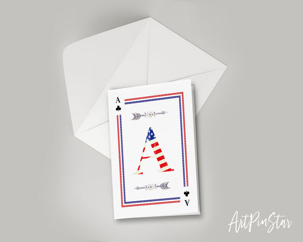 American Flag Letter A Clover Monogram Note Cards