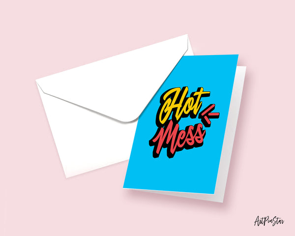 Hot Mess Sign Quote Customized Greeting Cards