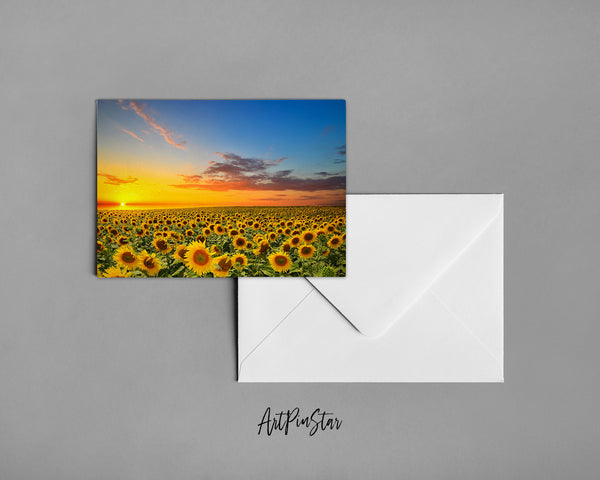 Blooming Sunflowers Field Landscape Custom Greeting Cards